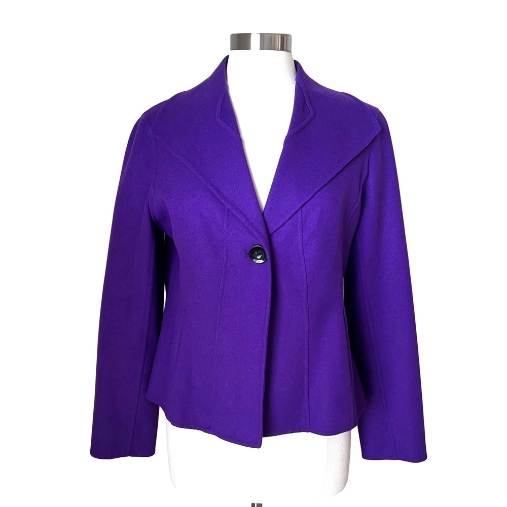 Jones New York Collection Women's Wool Blend Blazer Jacket Purple Medium Elegant